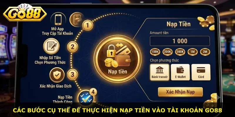 Các bước cụ thể để thực hiện nạp tiền vào tài khoản Go88