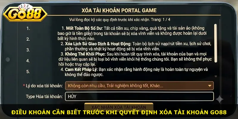 Điều khoản cần biết trước khi quyết định xóa tài khoản Go88
