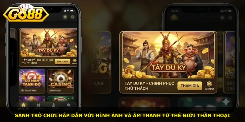 Sảnh trò chơi hấp dẫn với hình ảnh và âm thanh từ thế giới thần thoại